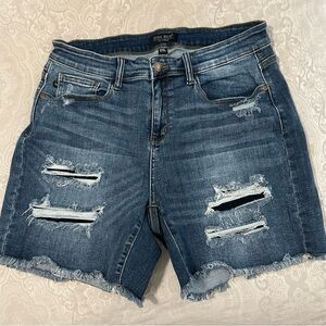 Judy Blue Women's Ripped Jean Shorts - Dark Blue